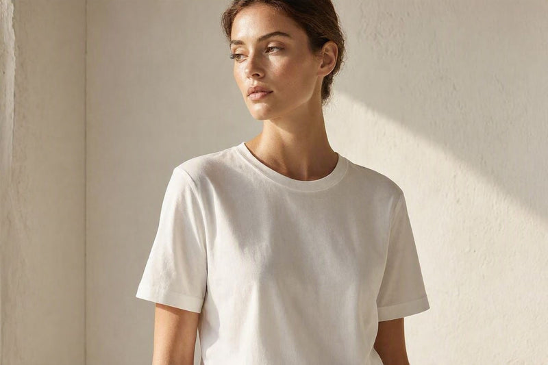 Foozni minimalist white organic cotton t-shirt for women's daily wear